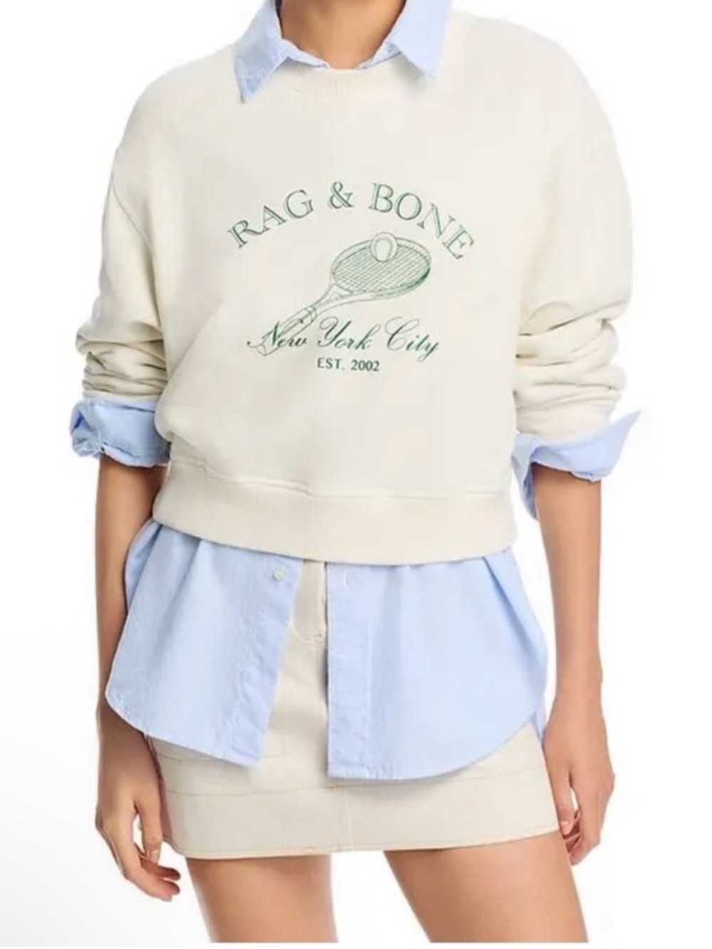 rag & bone Cream/Ivory Tennis Raquet Crewneck Sweatshirt Size Medium NWT